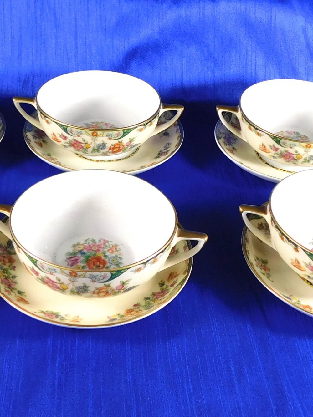 Lot of Six KPM Flat Cream Soup Bowls with Underplates in Kingsly # 27978